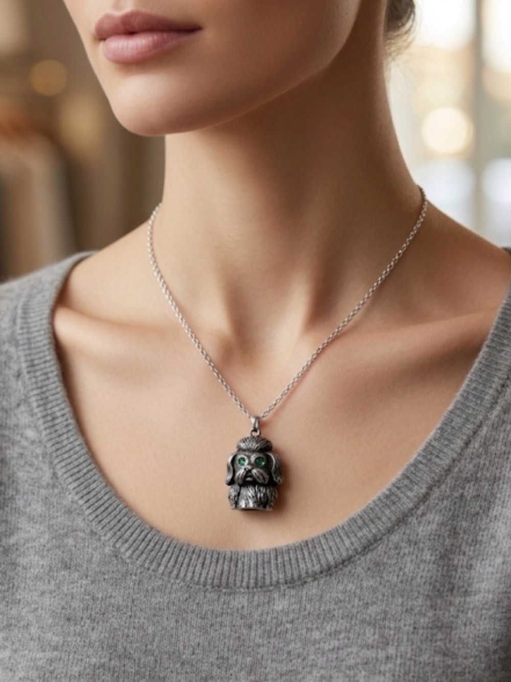 Florenza Dog Pendant with Green Eyes
